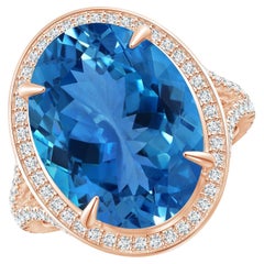 Angara Gia Certified Natural Claw-Set Oval Aquamarine Cocktail Ring in Rose Gold