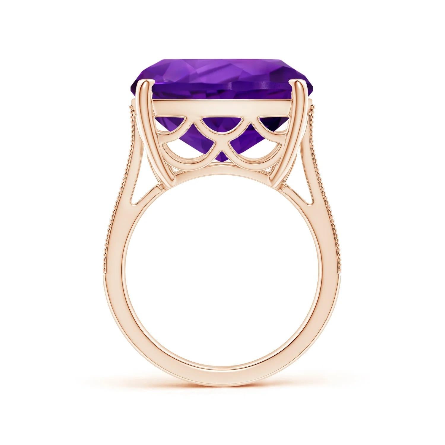 For Sale:  Angara GIA Certified Natural Cushion Amethyst Ring in Rose Gold with Diamond 2