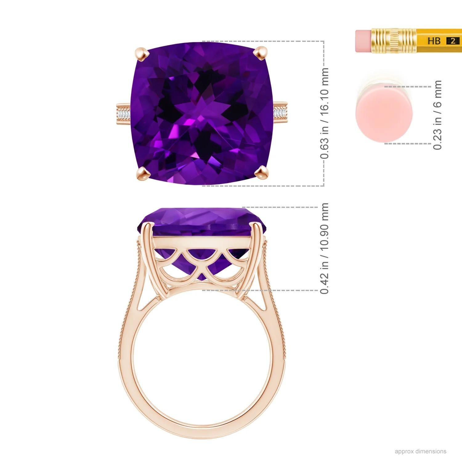 En vente :  Angara Bague en or rose avec diamants et améthyste taille coussin naturelle certifiée GIA 5