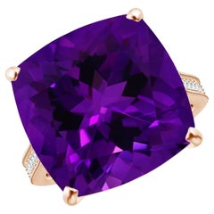 Angara GIA Certified Natural Cushion Amethyst Ring in Rose Gold with Diamond