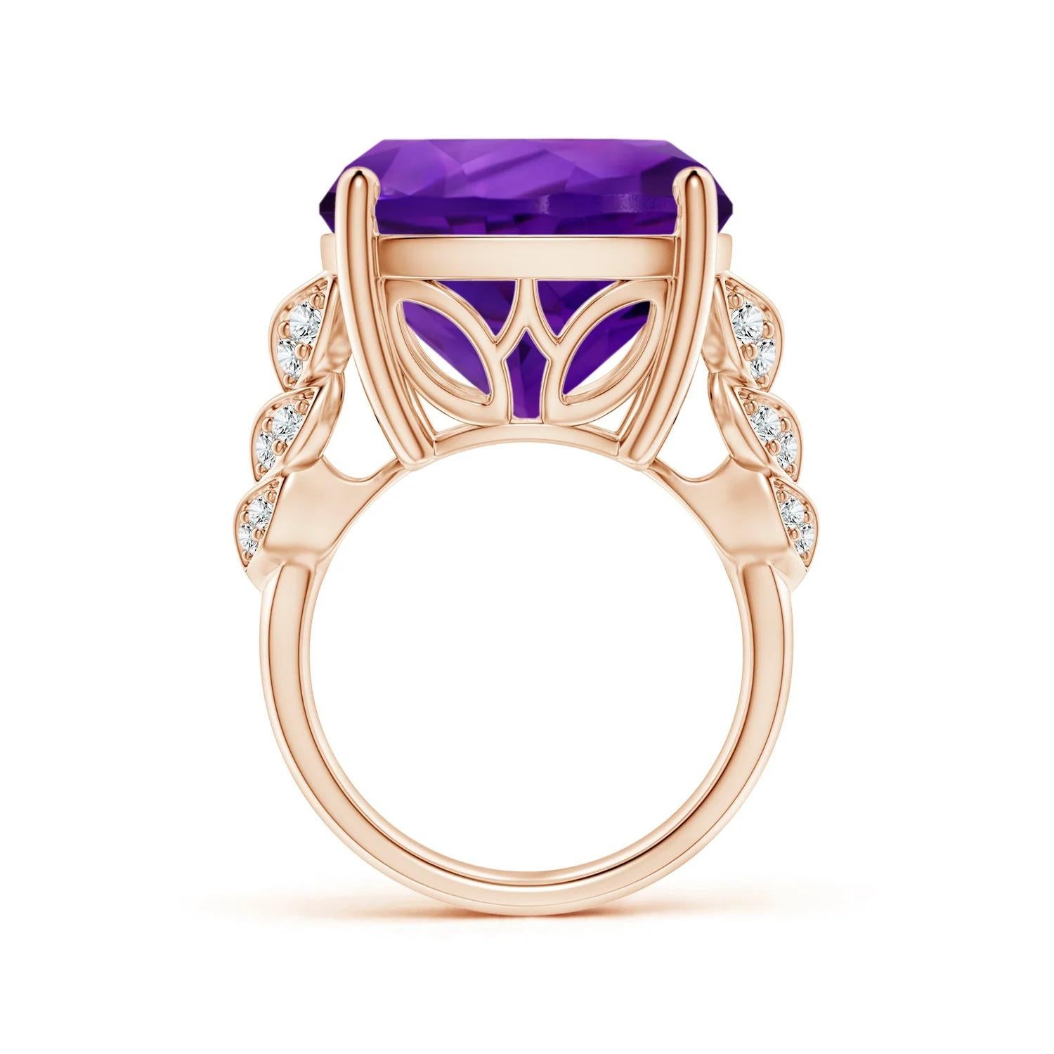 For Sale:  Angara GIA Certified Natural Cushion Amethyst Ring in Rose Gold with Leaf Motifs 2