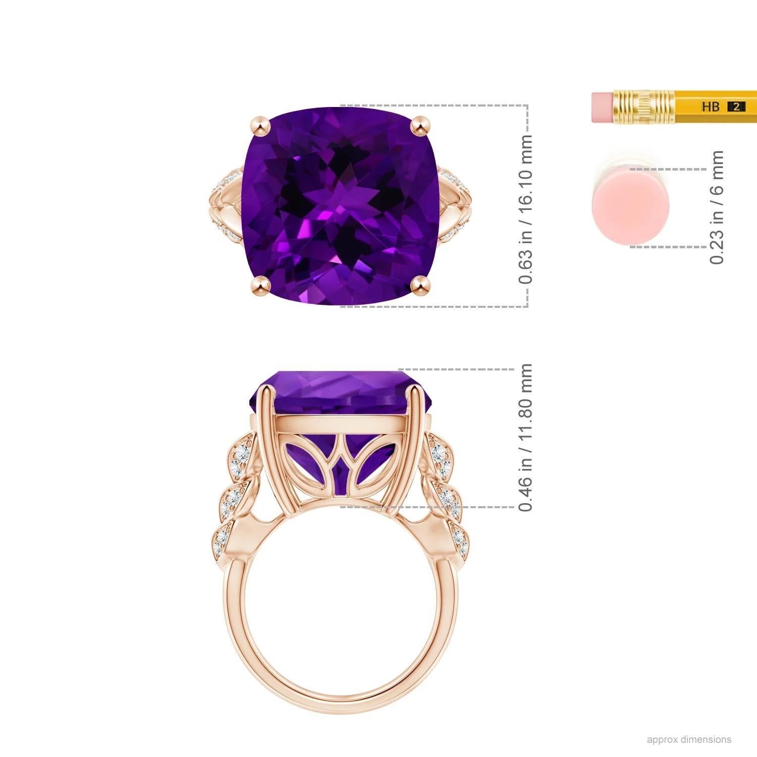 For Sale:  Angara GIA Certified Natural Cushion Amethyst Ring in Rose Gold with Leaf Motifs 5