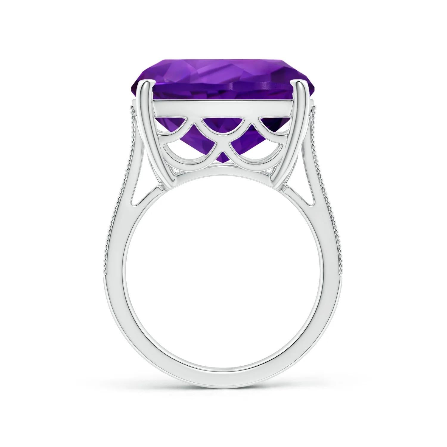For Sale:  Angara Gia Certified Natural Cushion Amethyst Ring in White Gold with Diamond 2