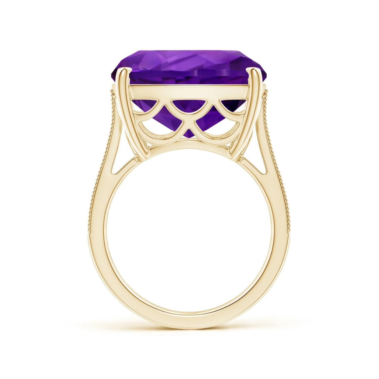 For Sale:  Angara Gia Certified Natural Cushion Amethyst Ring in Yellow Gold with Diamond 2
