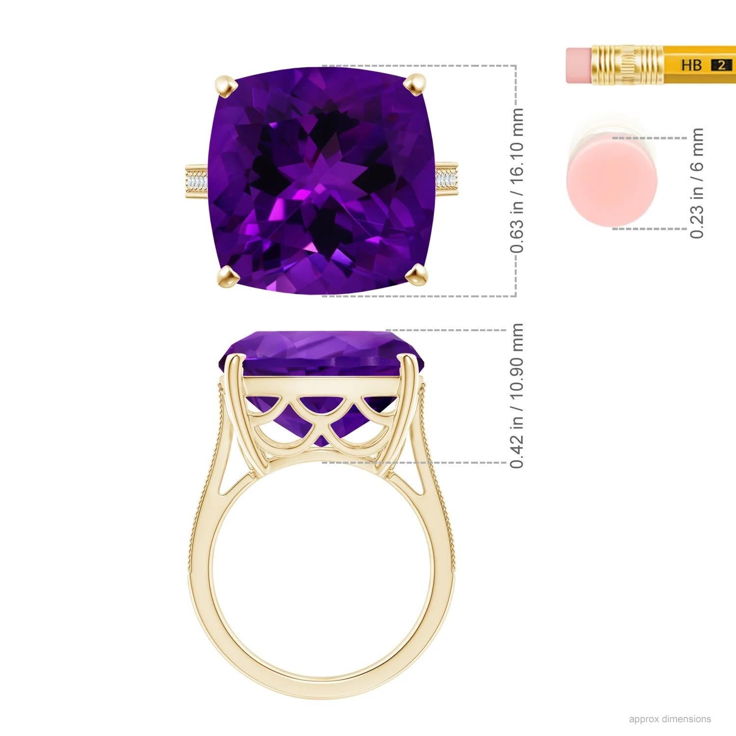 For Sale:  Angara Gia Certified Natural Cushion Amethyst Ring in Yellow Gold with Diamond 5