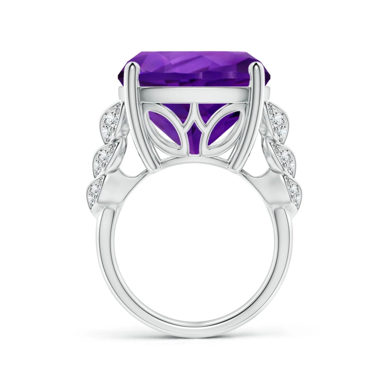 For Sale:  Angara Gia Certified Natural Cushion Amethyst White Gold Ring with Leaf Motifs 2