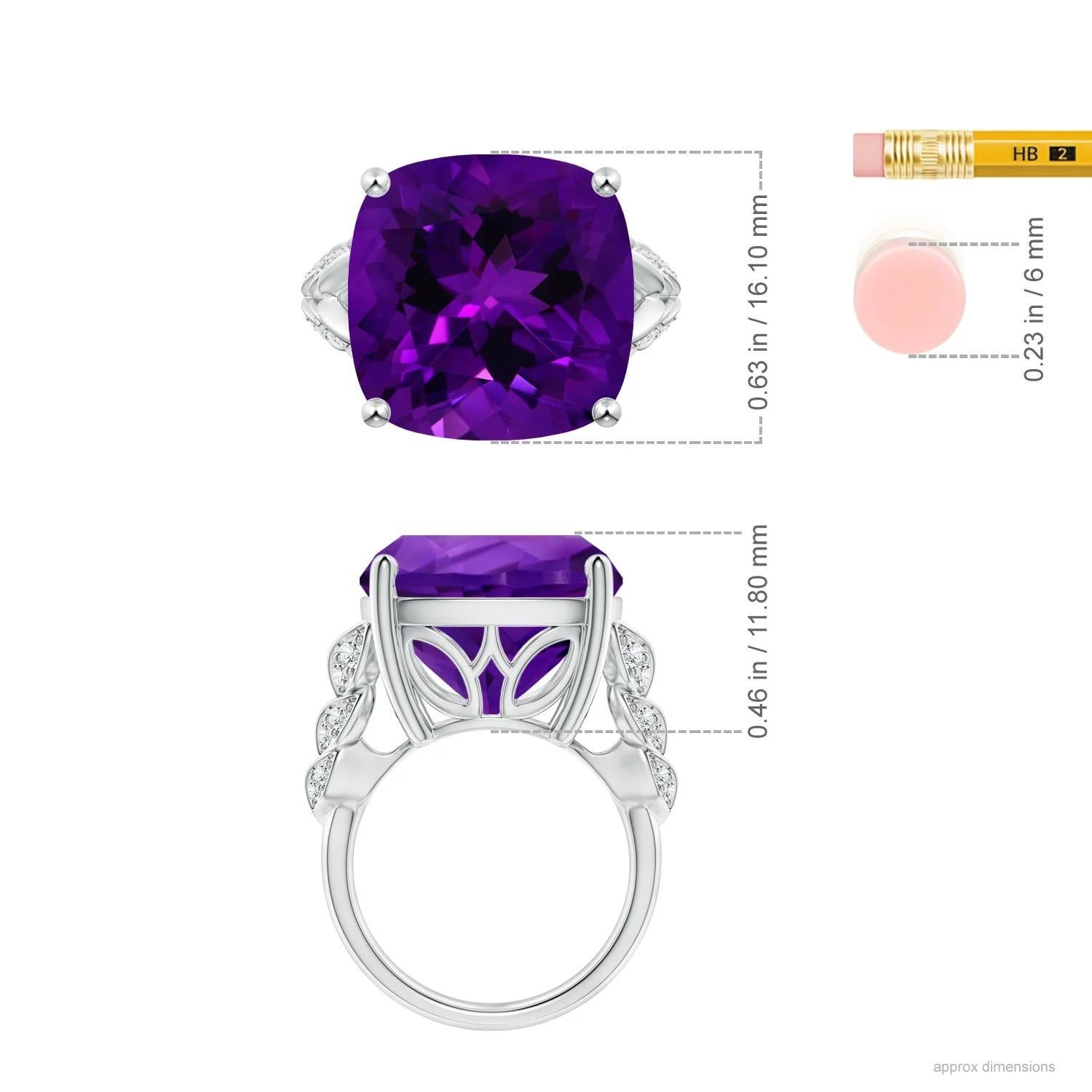 For Sale:  Angara Gia Certified Natural Cushion Amethyst White Gold Ring with Leaf Motifs 5