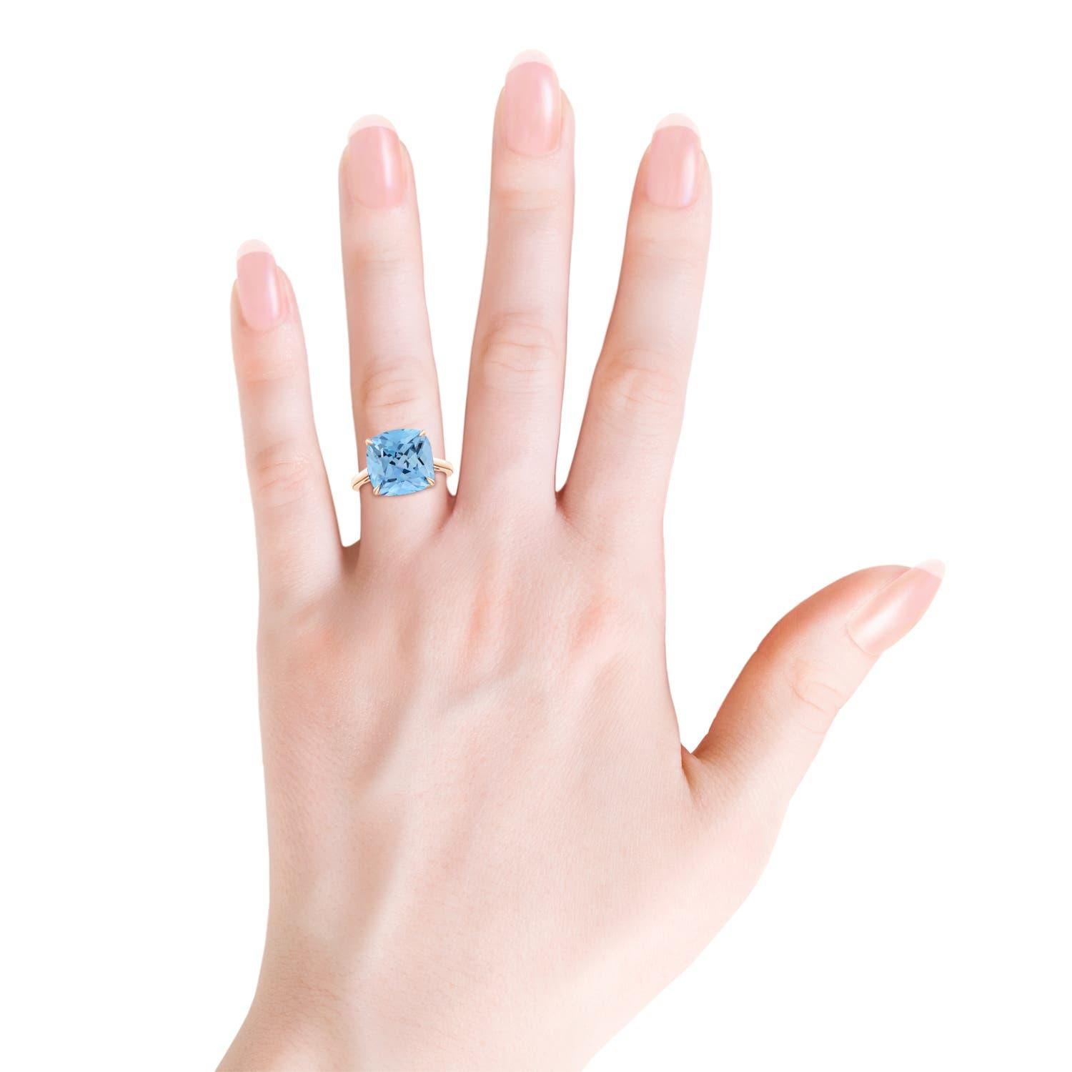ANGARA GIA Certified Natural Cushion Aquamarine Cocktail Ring in Rose Gold 3