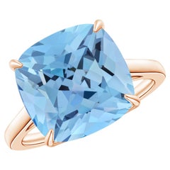 ANGARA GIA Certified Natural Cushion Aquamarine Cocktail Ring in Rose Gold