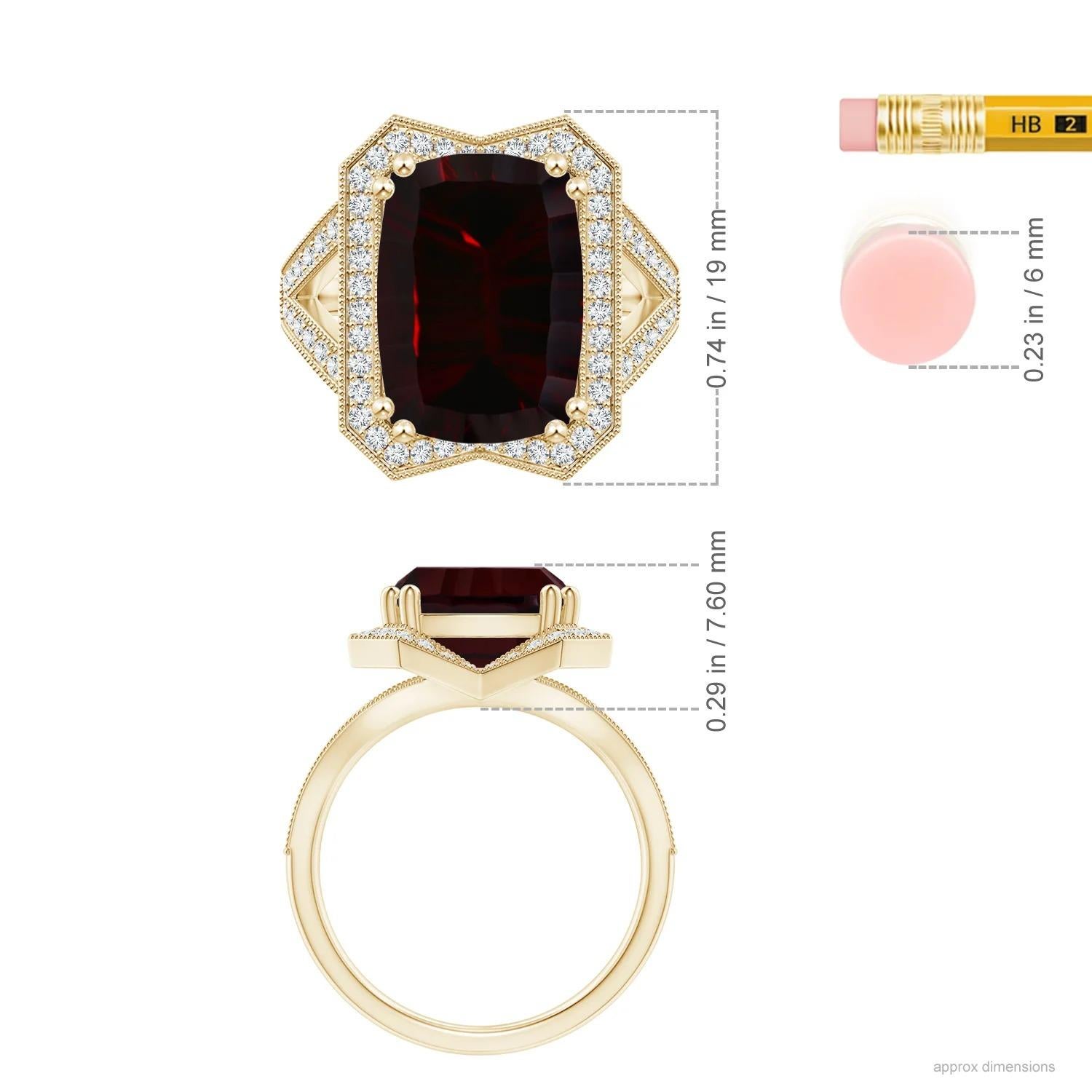 For Sale:  Angara Gia Certified Natural Cushion Garnet Halo Cocktail Yellow Gold Ring 4
