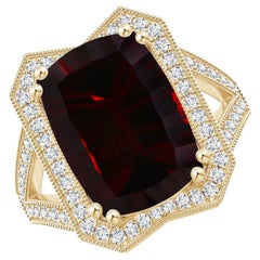 Angara Gia Certified Natural Cushion Garnet Halo Cocktail Yellow Gold Ring