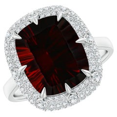 GIA Certified Natural Cushion Garnet Halo Ring in White Gold with Accents