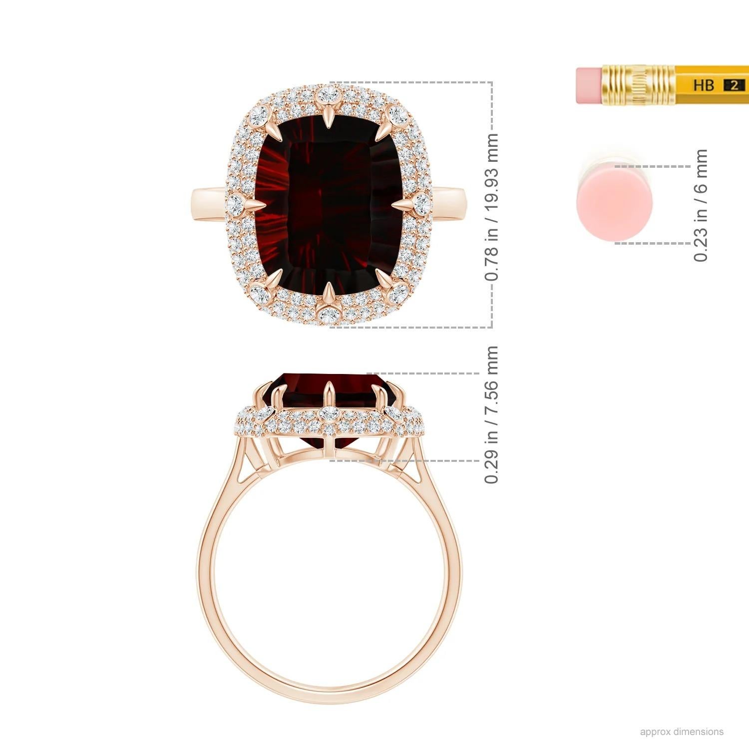 Im Angebot: ANGARA GIA zertifizierter Ring aus Rosgold mit natrlichem Granat-Halo im Kissenschliff und Akzenten () 5