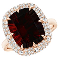ANGARA GIA Certified Natural Cushion Garnet Halo Rose Gold Ring with Accents