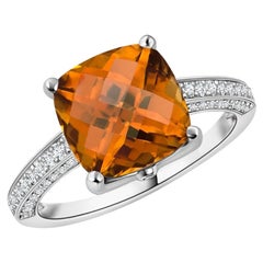 ANGARA Anillo de Cóctel de Oro Blanco con Circón Naranja Natural Cúbico Certificado GIA