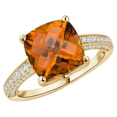 GIA Certified Natural Cushion Orange Zircon Cocktail Ring in Yellow Gold