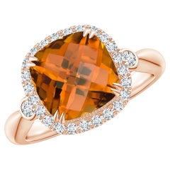 ANGARA Bague en or rose avec zircon orange coussin naturel certifi par le GIA