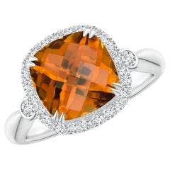 Angara GIA Certified Natural Cushion Orange Zircon Ring in White Gold