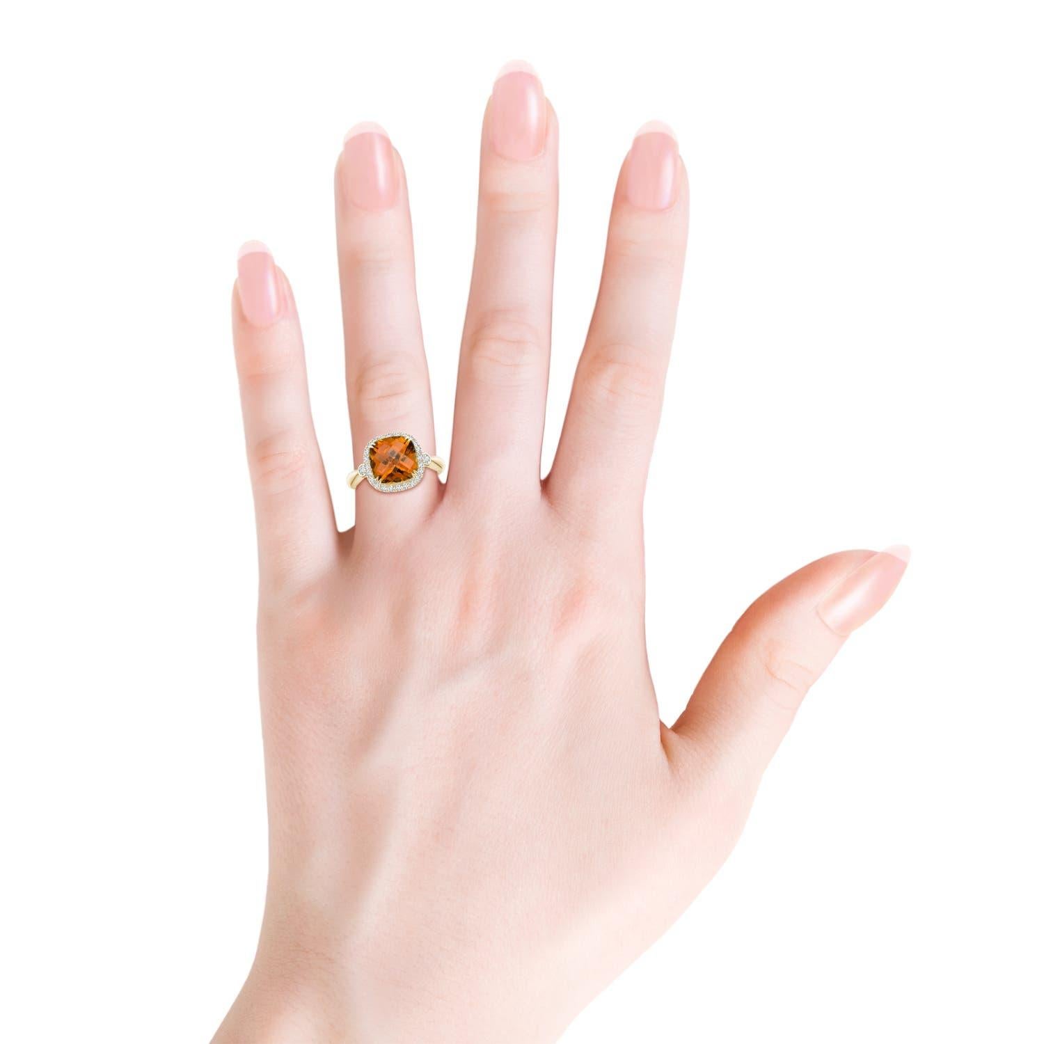 For Sale:  Angara GIA Certified Natural Cushion Orange Zircon Ring in Yellow Gold 4