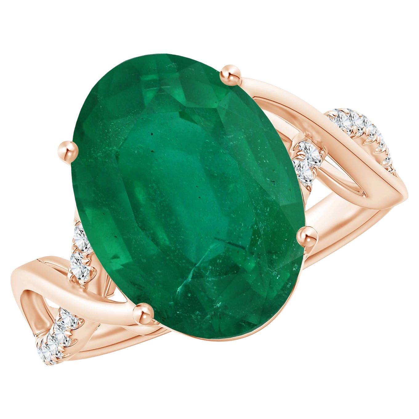 For Sale:  Angara GIA Certified Natural Emerald Crossover Ring in Rose Gold