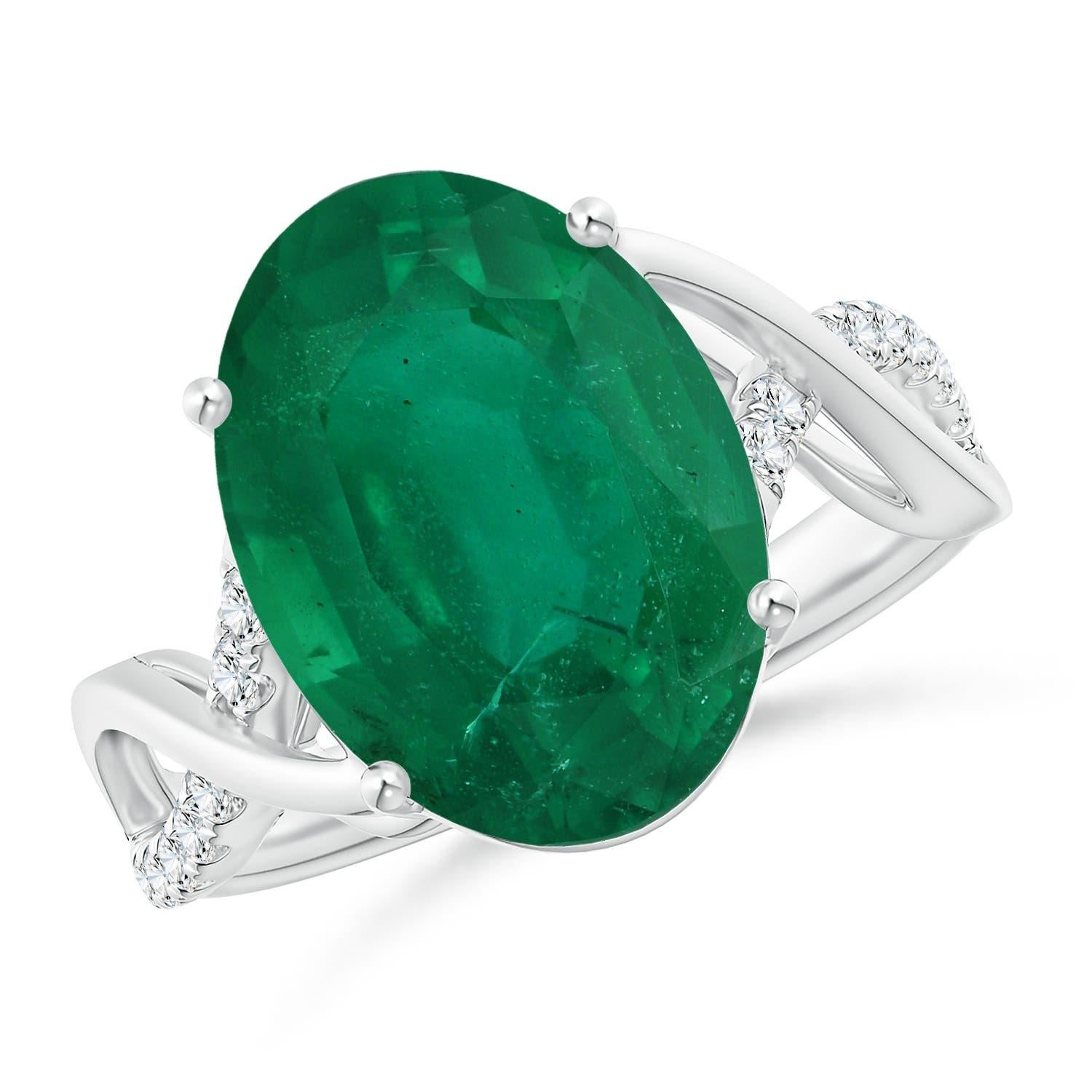 Angara Gia Certified Natural Emerald Crossover Ring in White Gold