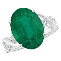 Angara Gia Certified Natural Emerald Crossover Ring in White Gold