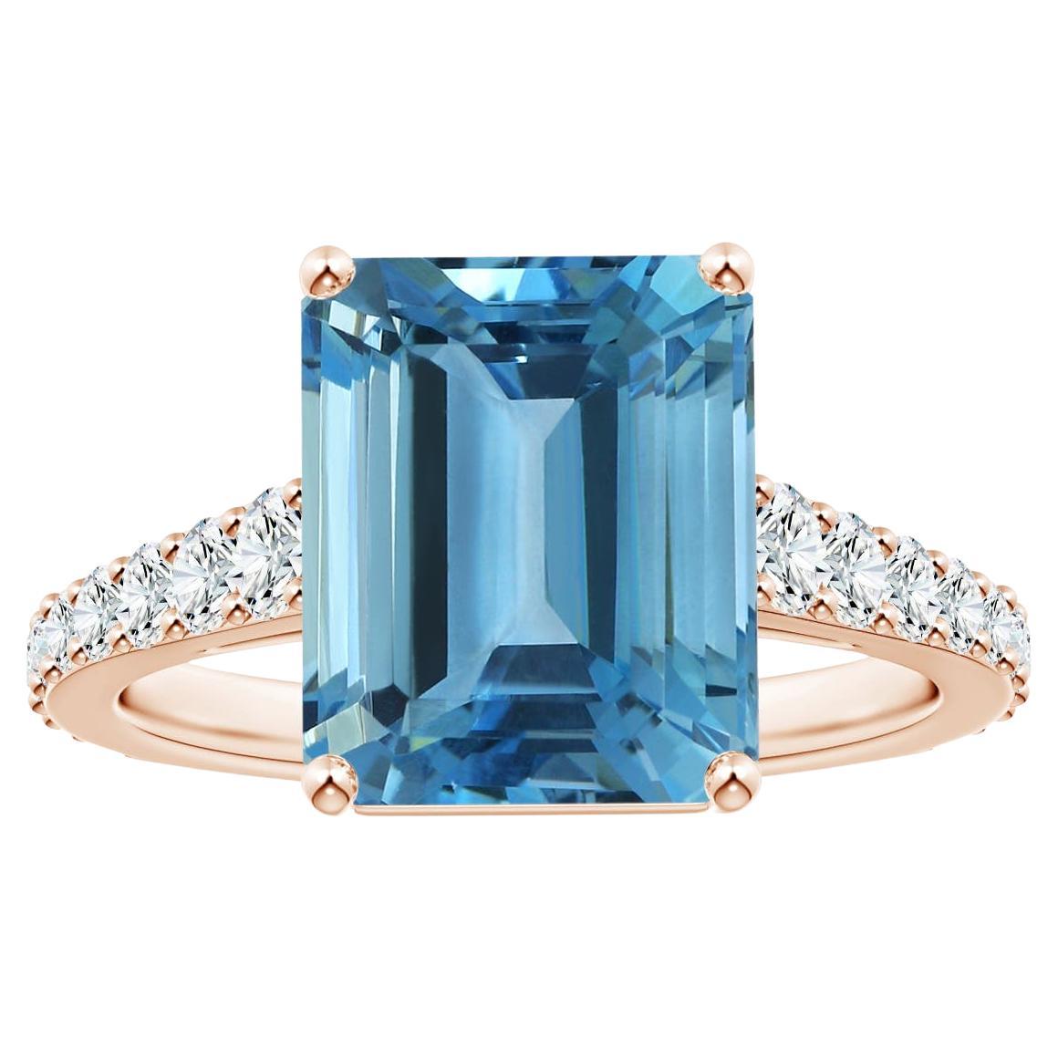 ANGARA GIA Certified Natural 5.04ct Aquamarine Diamond Ring in 18K Rose Gold