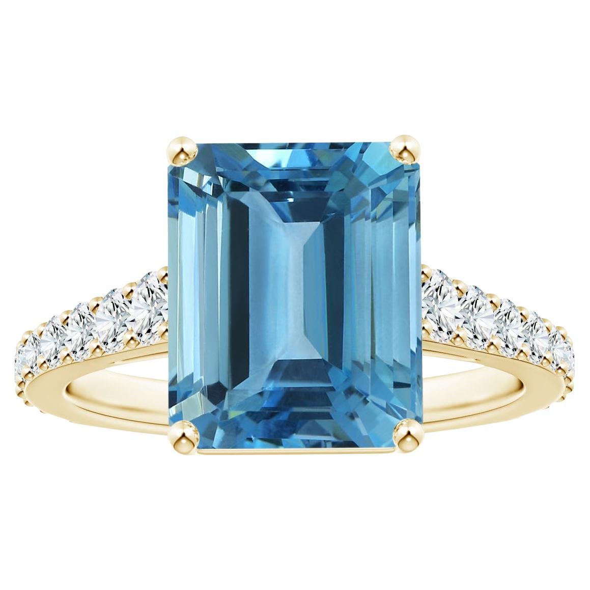 ANGARA GIA Certified Natural 5.04ct Aquamarine Diamond Ring in 18K Yellow Gold