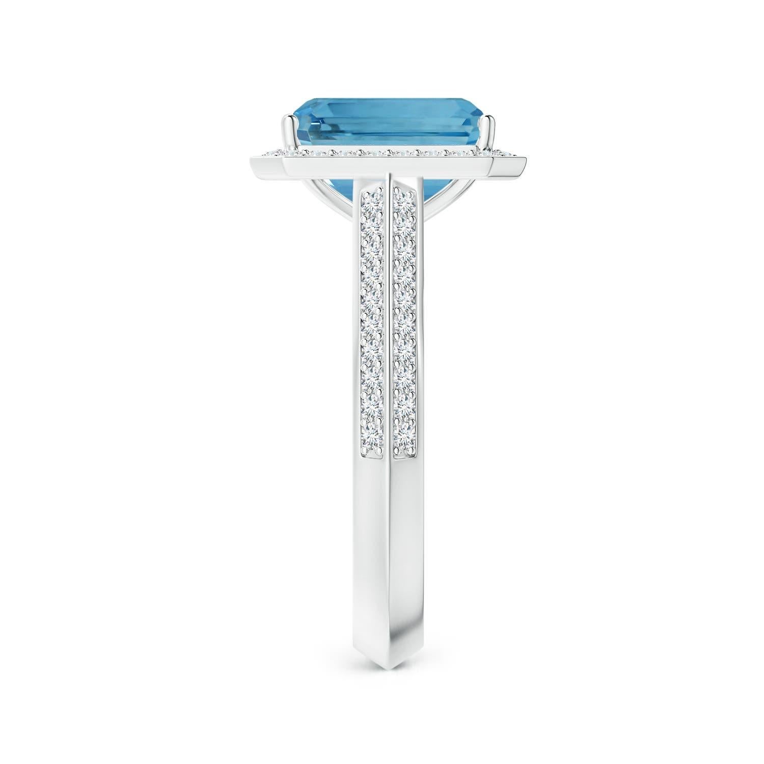 ANGARA GIA Certified Natural Emerald-Cut Aquamarine Halo Ring in Platinum 4