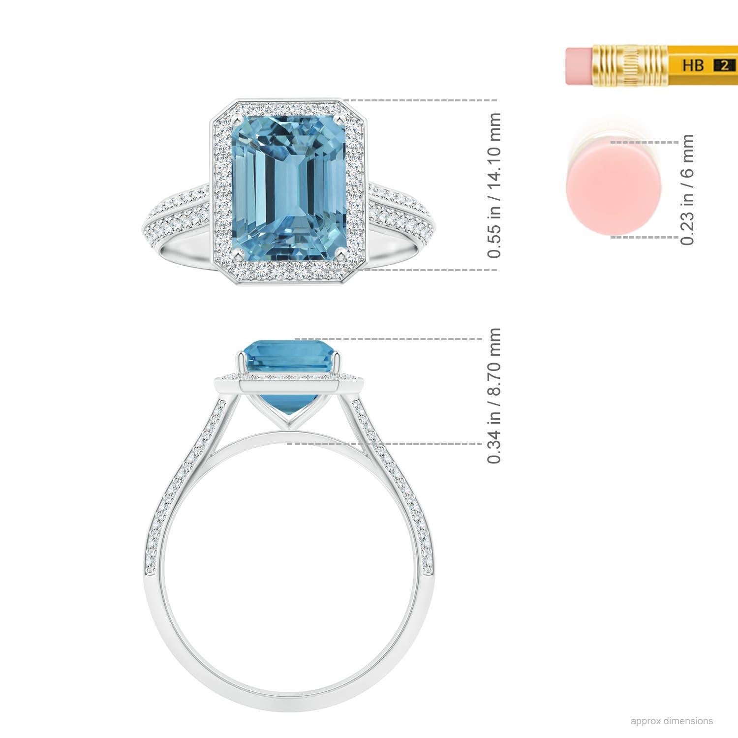 ANGARA GIA Certified Natural Emerald-Cut Aquamarine Halo Ring in Platinum 5