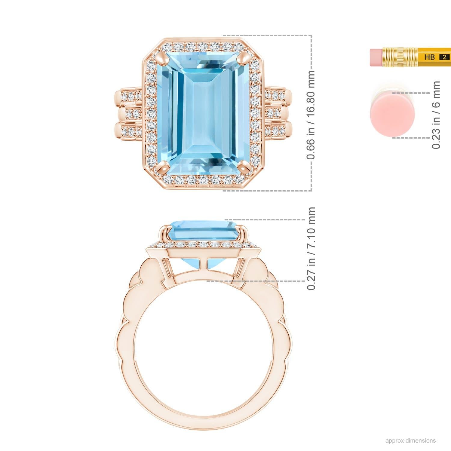 For Sale:  ANGARA GIA Certified Natural Emerald Cut Aquamarine Halo Ring in Rose Gold 4