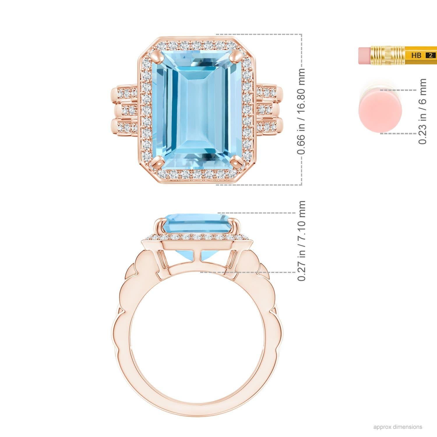 En vente :  ANGARA Bague halo en or rose avec aigue-marine taille émeraude naturelle certifiée par le GIA 4