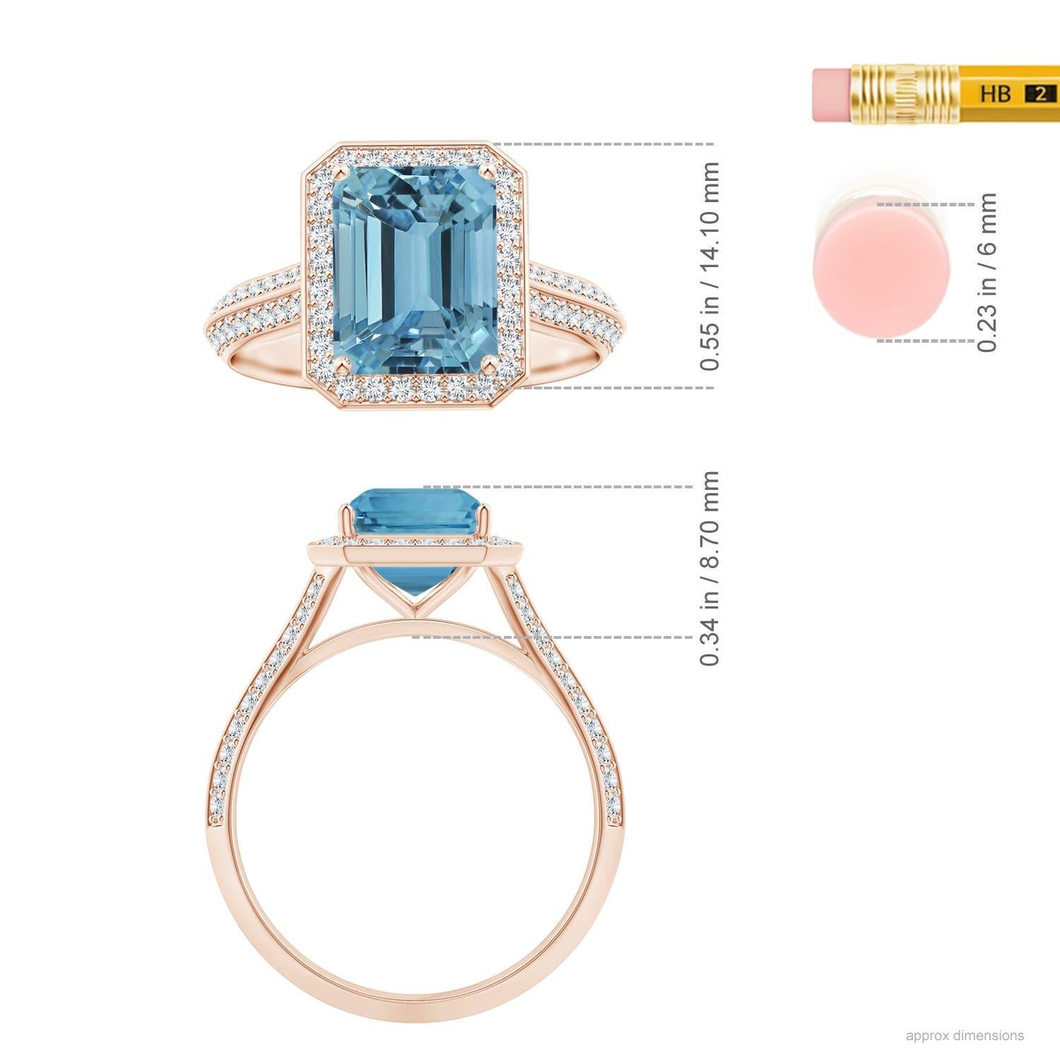 ANGARA GIA Certified Natural Emerald-Cut Aquamarine Halo Ring in Rose Gold 5