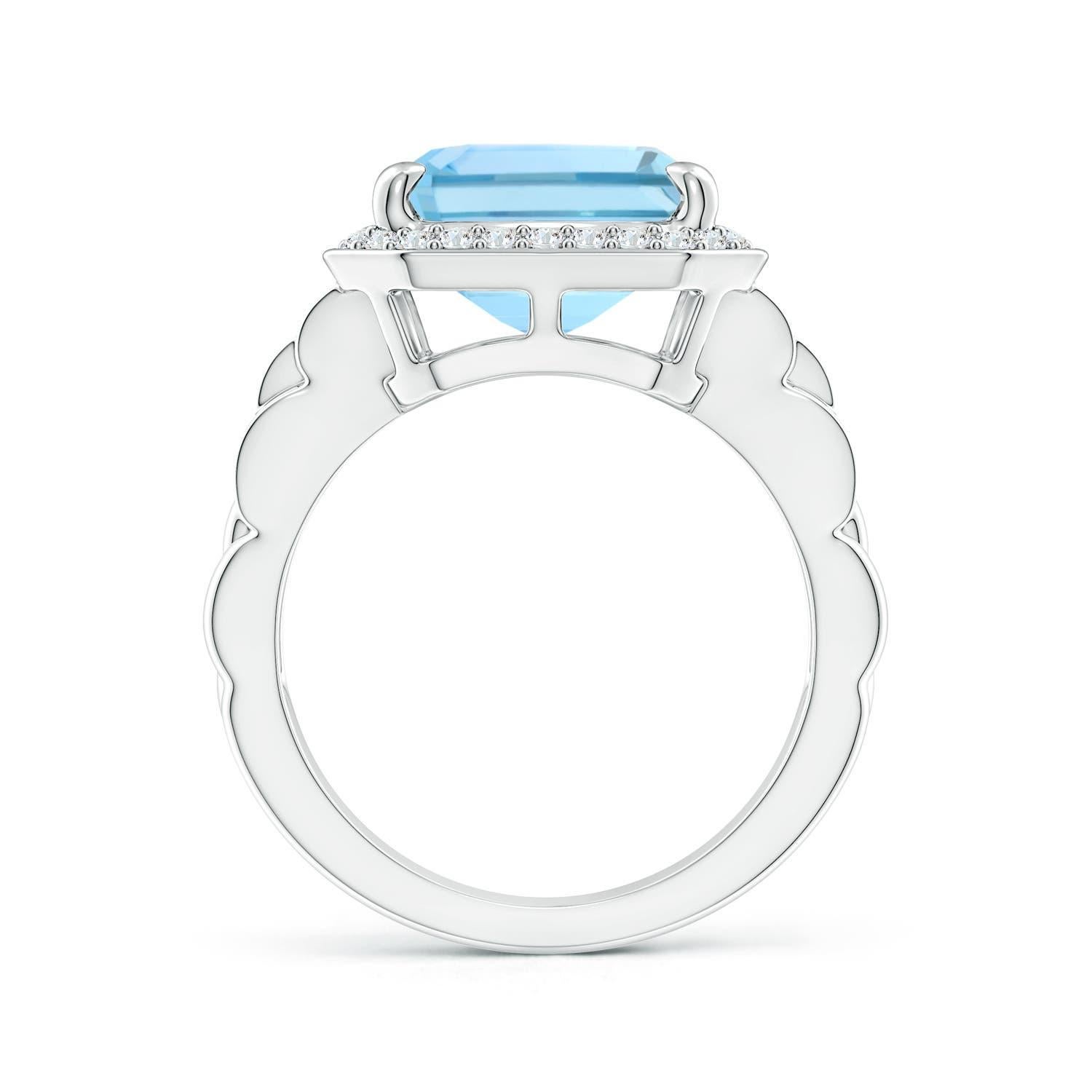 For Sale:  ANGARA GIA Certified Natural Emerald Cut Aquamarine Halo Ring in White Gold 2