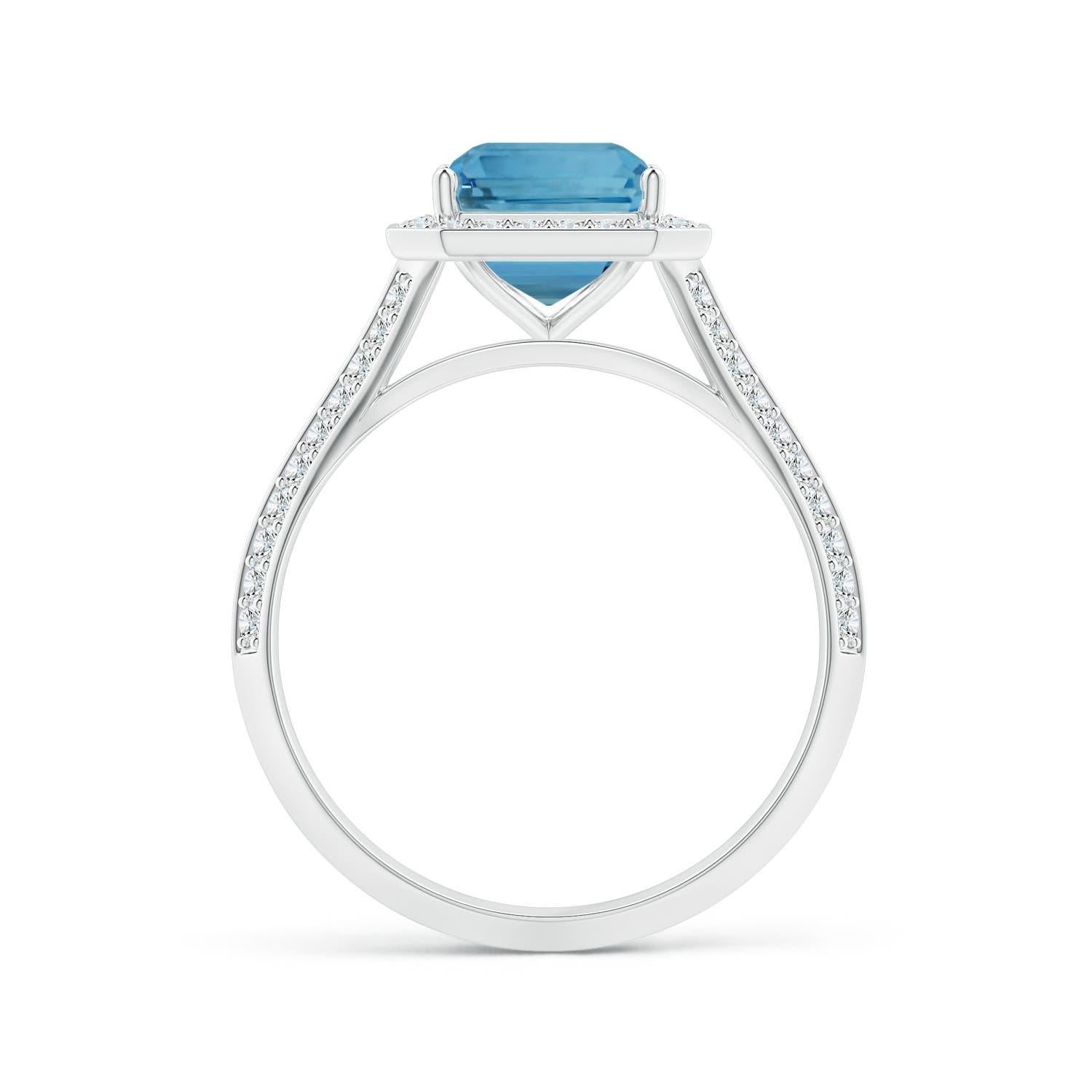 For Sale:  ANGARA GIA Certified Natural Emerald-Cut Aquamarine Halo Ring in White Gold 2