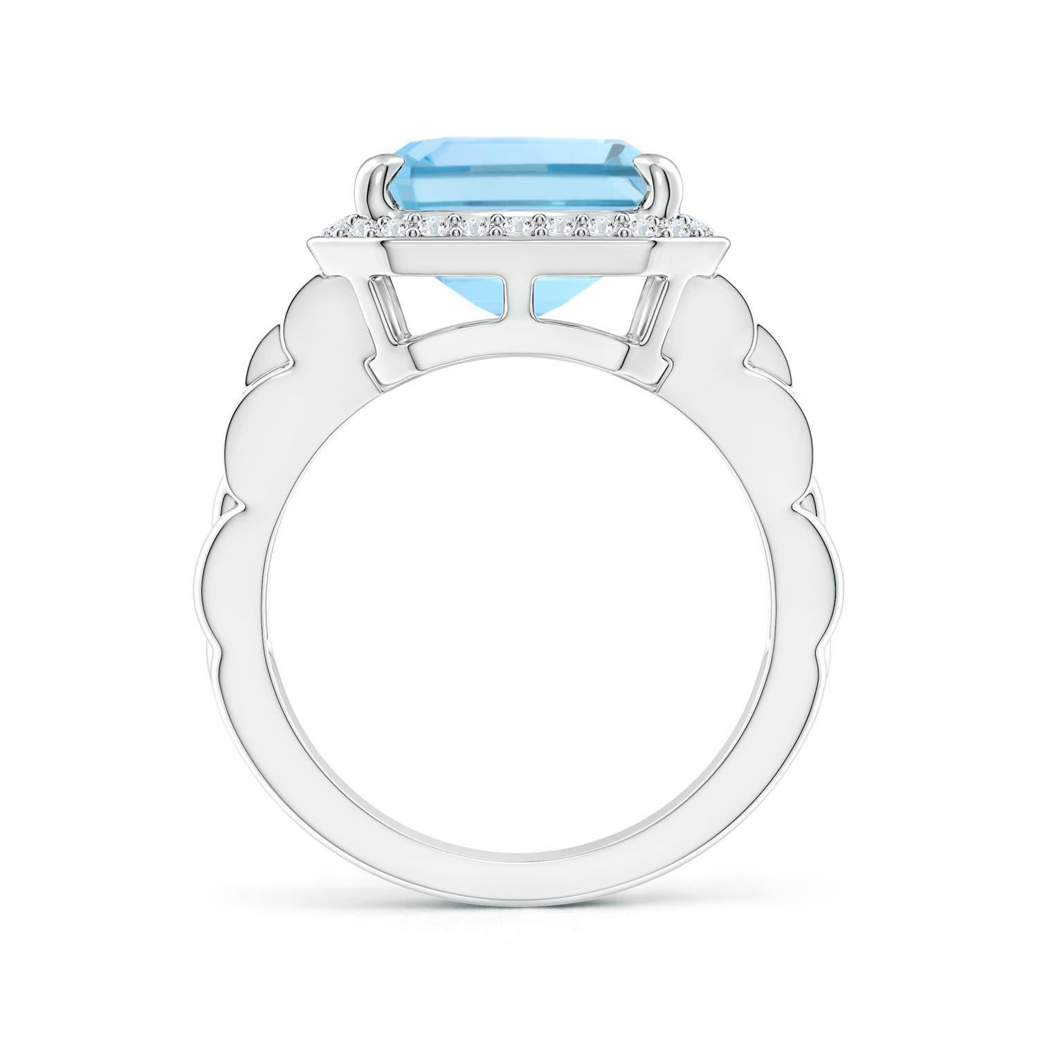 For Sale:  Angara Gia Certified Natural Emerald Cut Aquamarine Halo Ring in White Gold 2