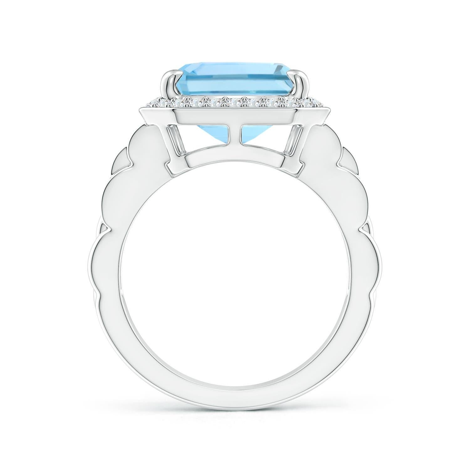 Angara Gia Certified Natural Emerald Cut Aquamarine Halo Ring in White Gold 2