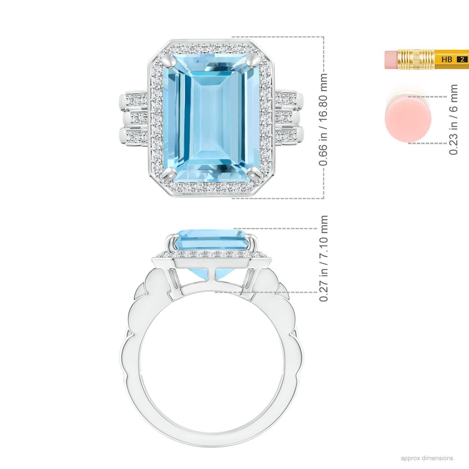 For Sale:  Angara Gia Certified Natural Emerald Cut Aquamarine Halo Ring in White Gold 4