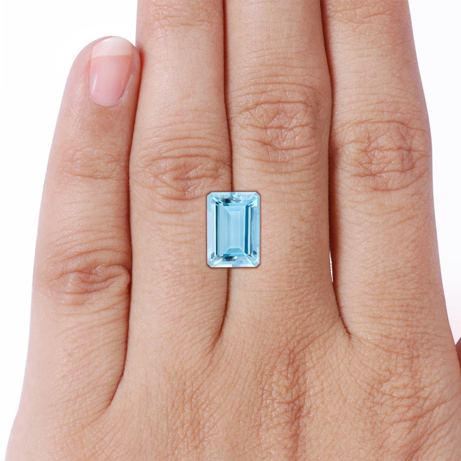 For Sale:  ANGARA GIA Certified Natural Emerald Cut Aquamarine Halo Ring in White Gold 6