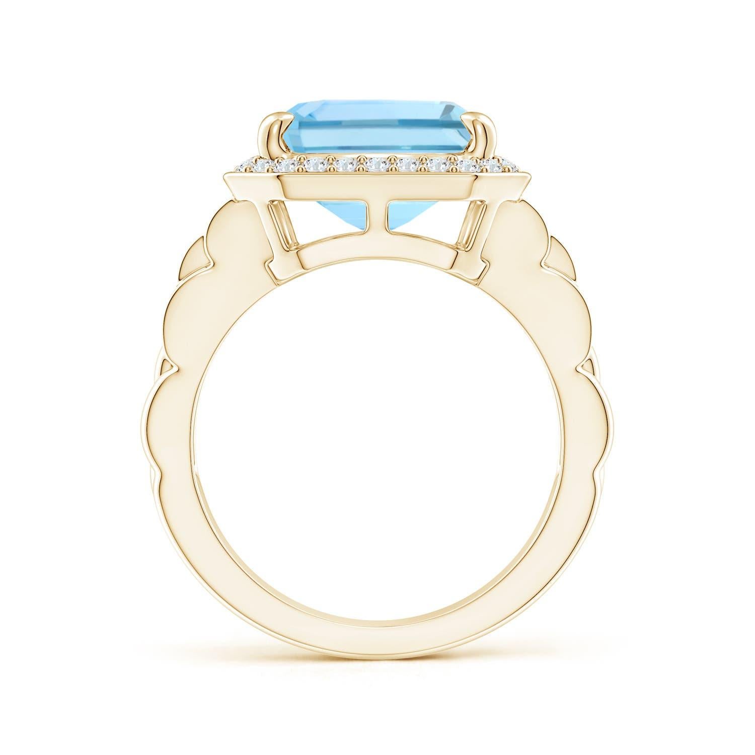 For Sale:  ANGARA GIA Certified Natural Emerald Cut Aquamarine Halo Ring in Yellow Gold 2
