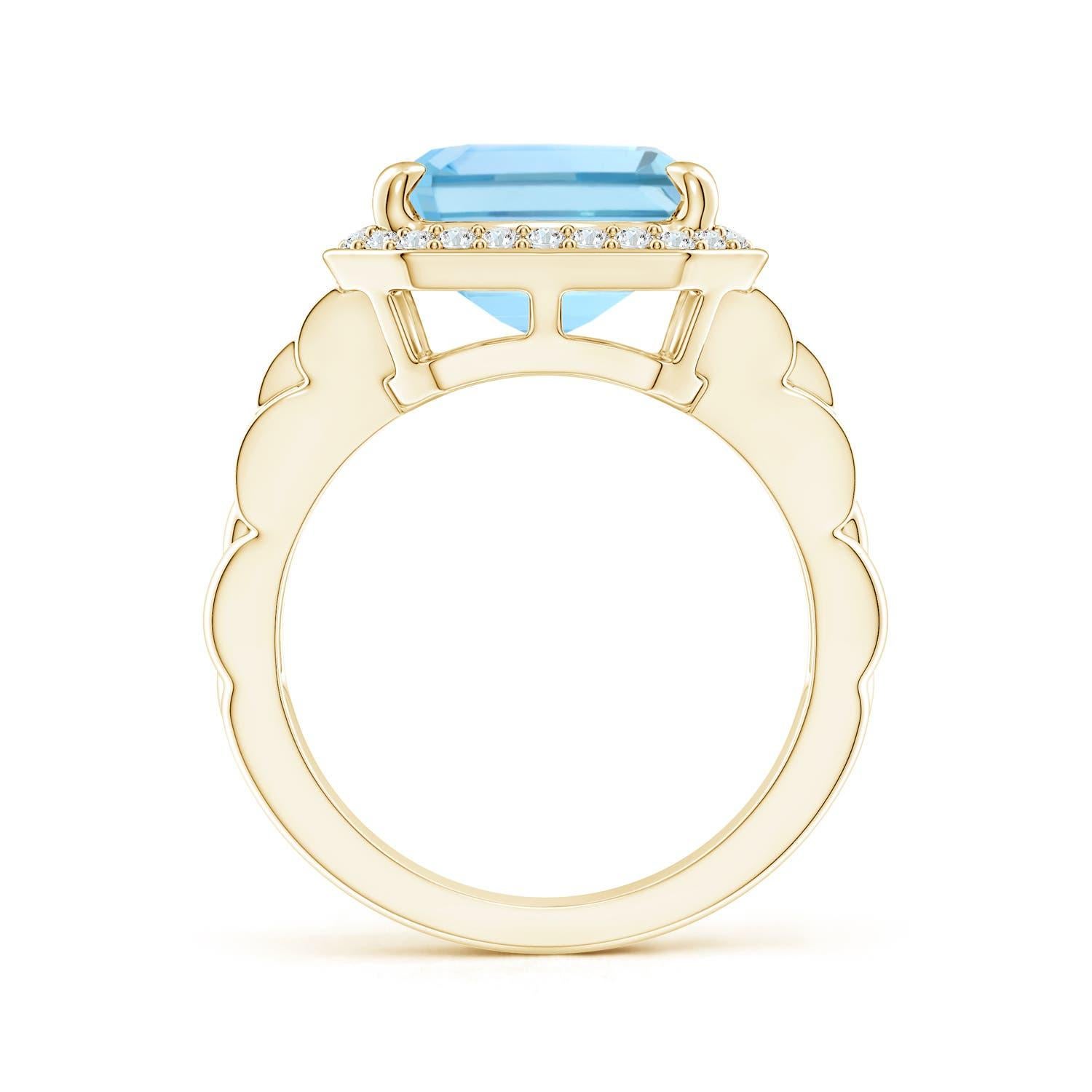 For Sale:  ANGARA GIA Certified Natural Emerald Cut Aquamarine Halo Ring in Yellow Gold 2