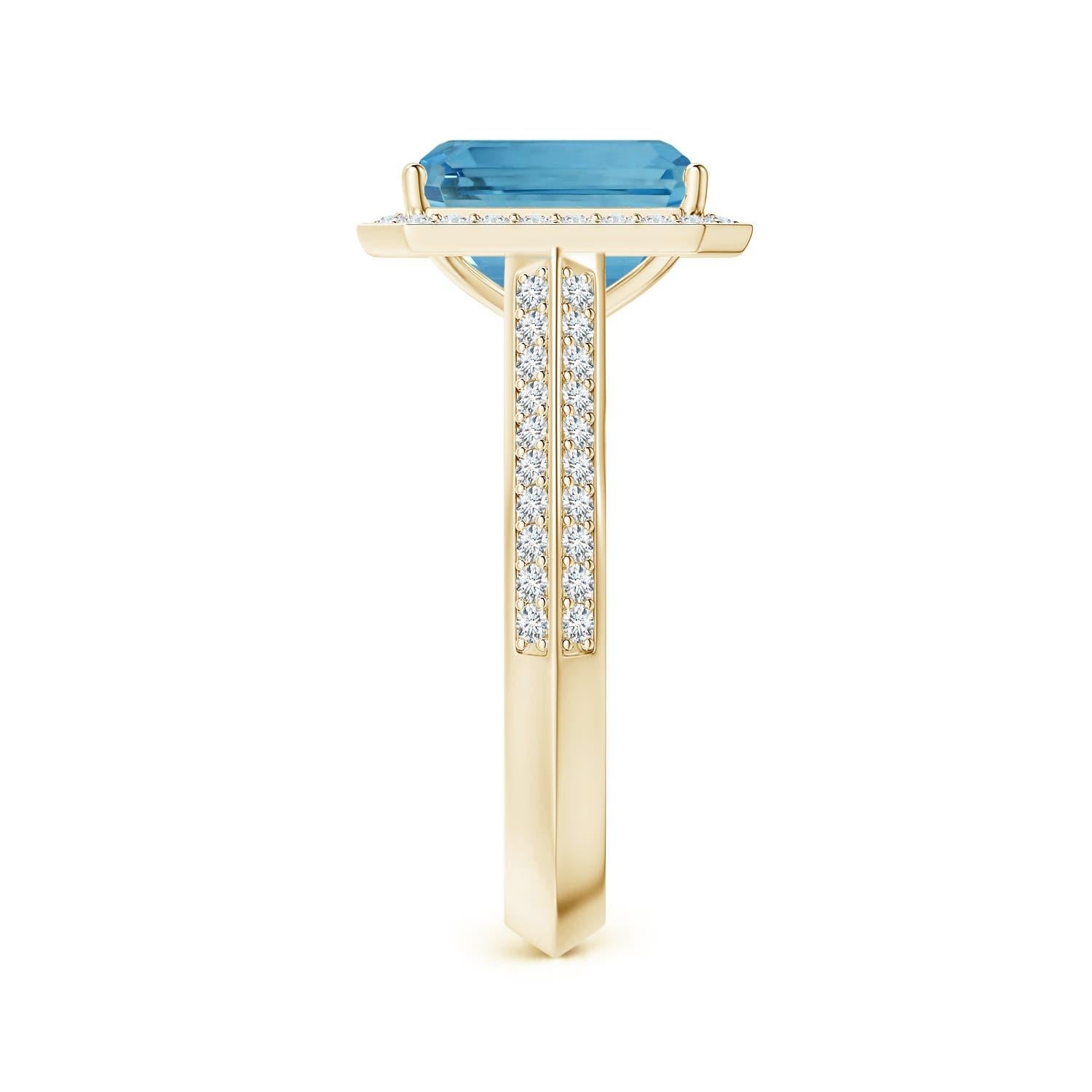 ANGARA GIA Certified Natural Emerald-Cut Aquamarine Halo Ring in Yellow Gold 4