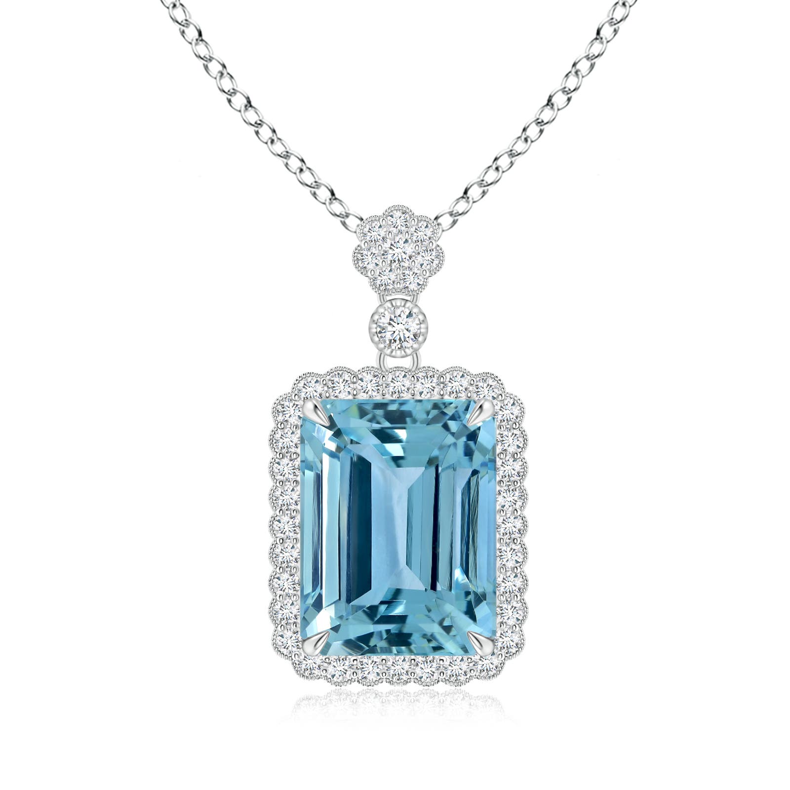 ANGARA GIA Certified Natural Emerald cut Aquamarine White Gold Pendant Necklace For Sale