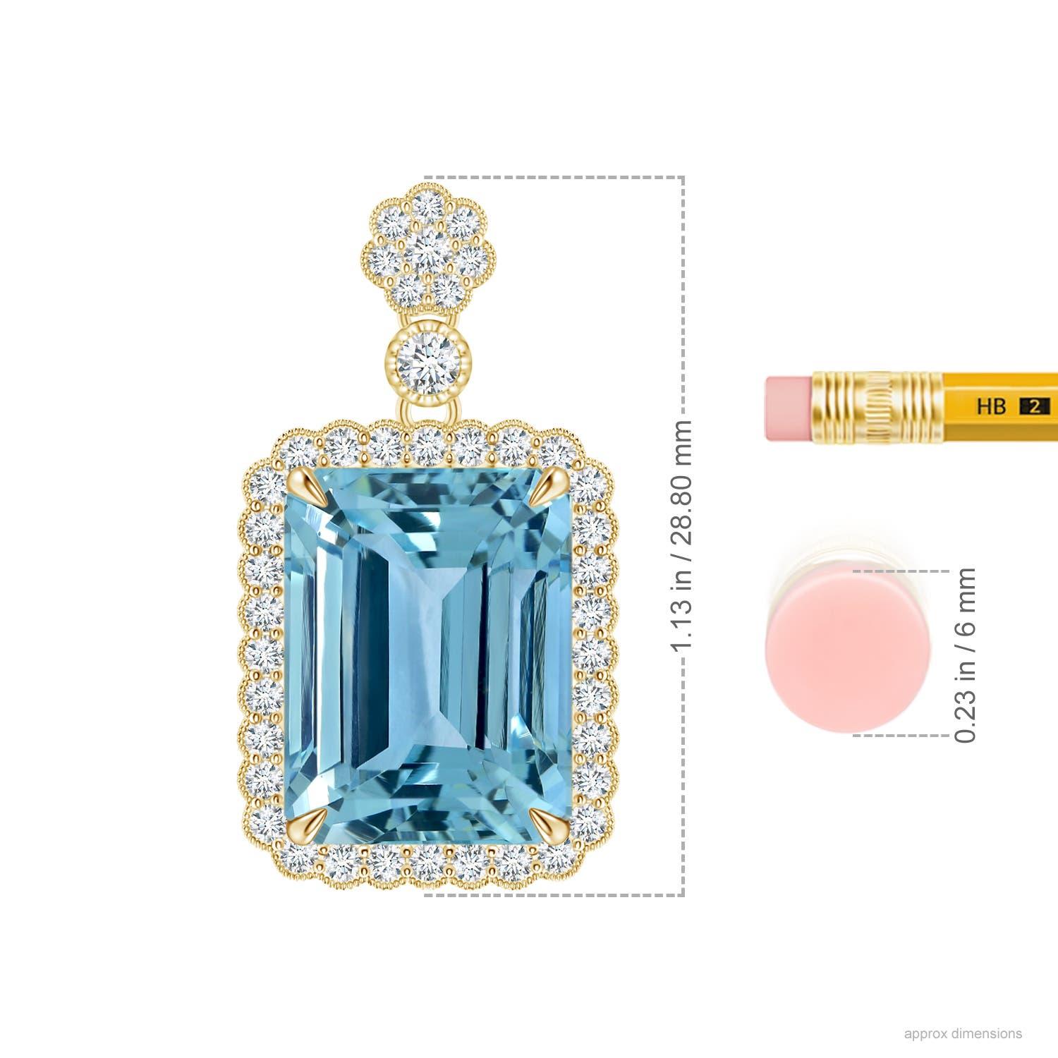 Modern Angara GIA Certified Natural Emerald Cut Aquamarine Yellow Gold Pendant Necklace For Sale
