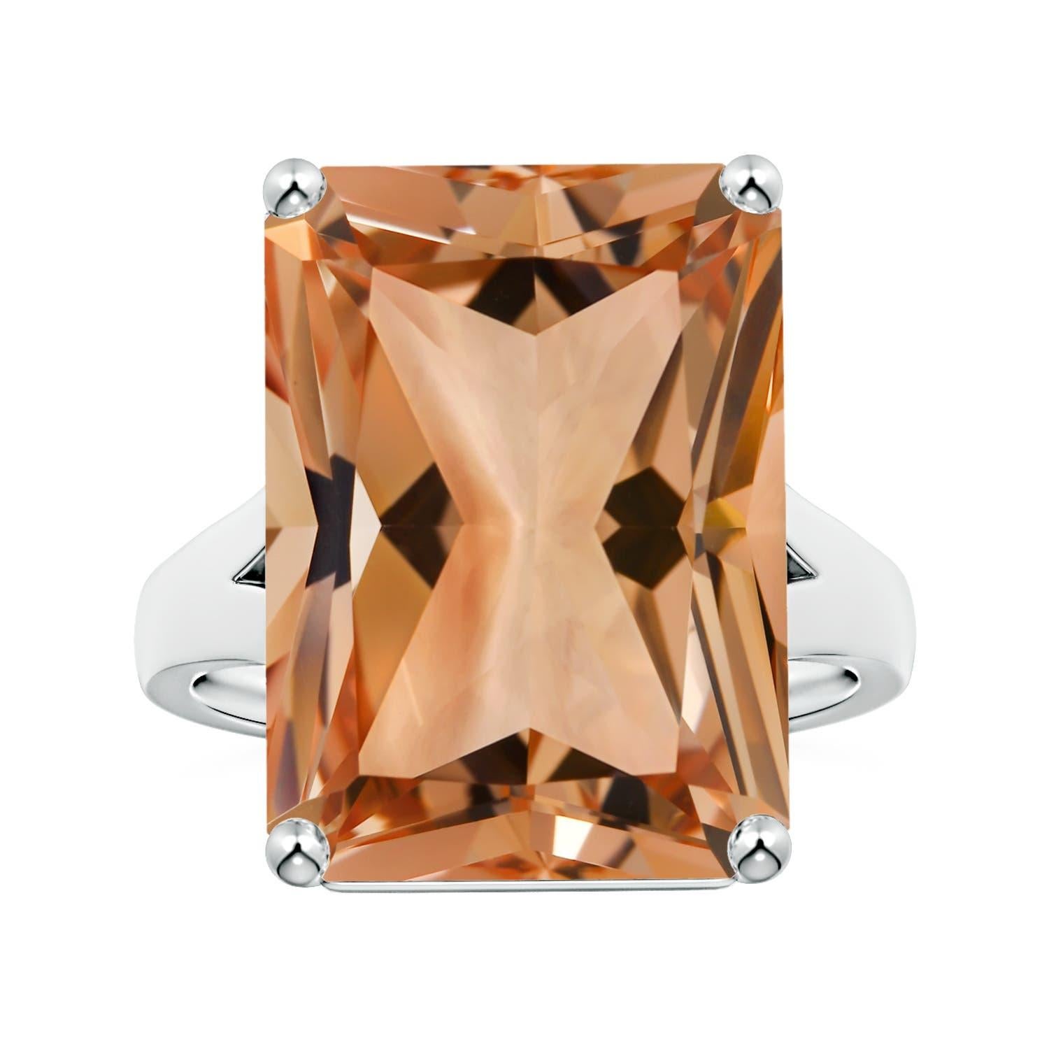 For Sale:  Angara GIA Certified Natural Emerald-Cut Morganite Ring in White Gold