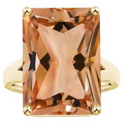 ANGARA Bague en or jaune avec Morganite naturelle taillée en émeraude certifiée par le GIA