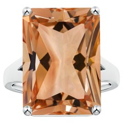 Angara Bague à tige fendue en platine avec Morganite naturelle taillée en émeraude certifiée GIA