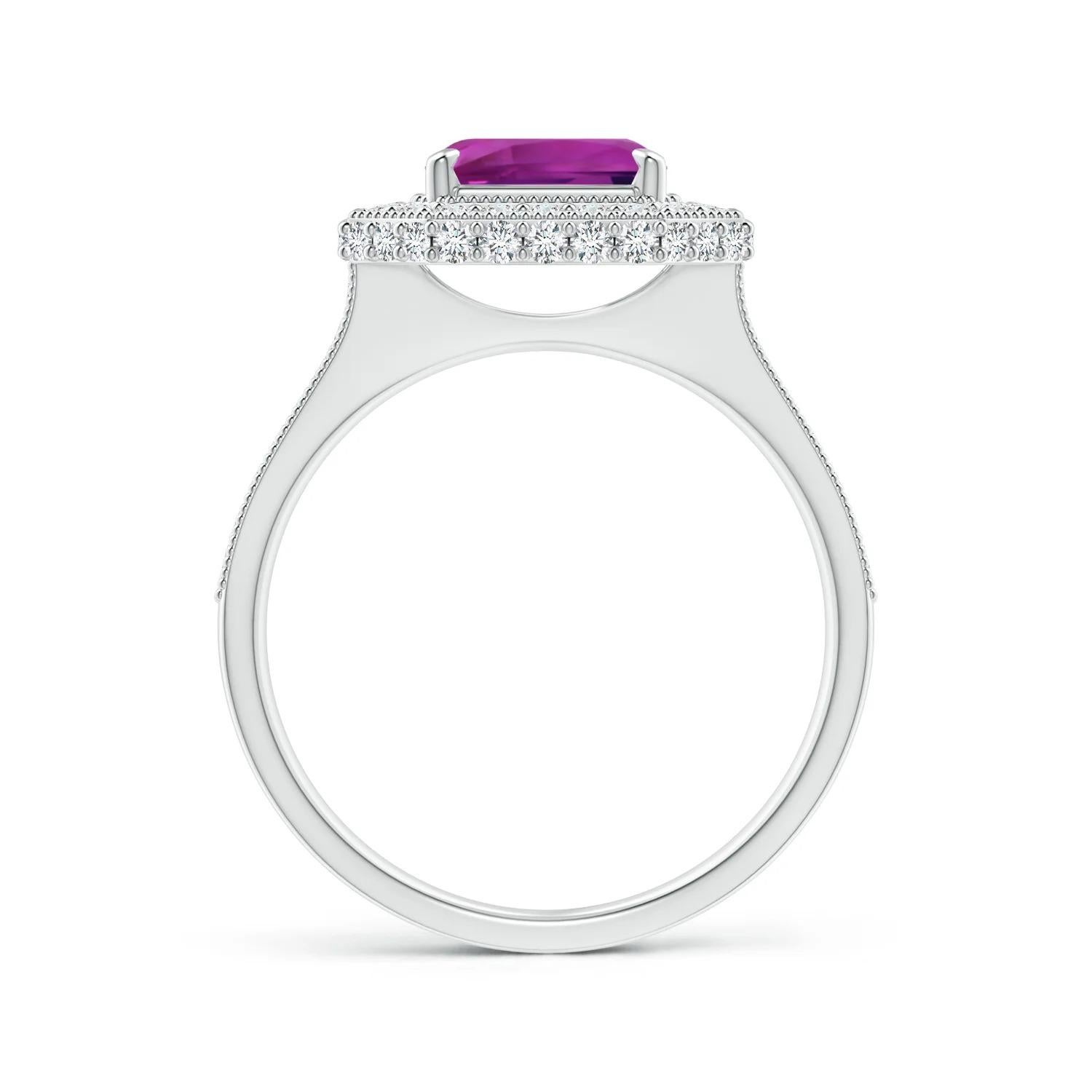 Angara Gia Certified Natural Emerald Cut Pink Sapphire Halo Ring in Platinum 2