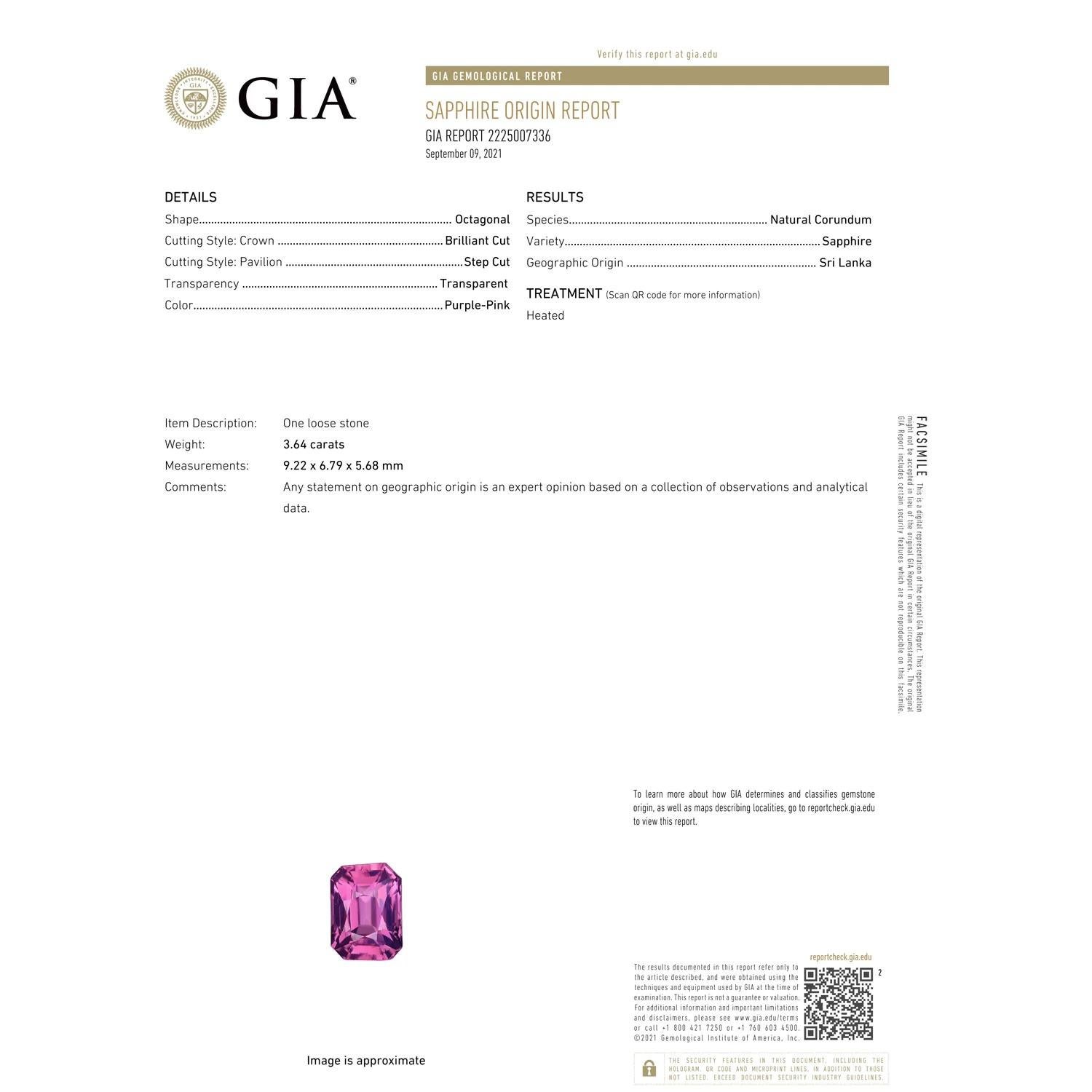 For Sale:  Angara Gia Certified Natural Emerald Cut Pink Sapphire Halo Ring in Platinum 3