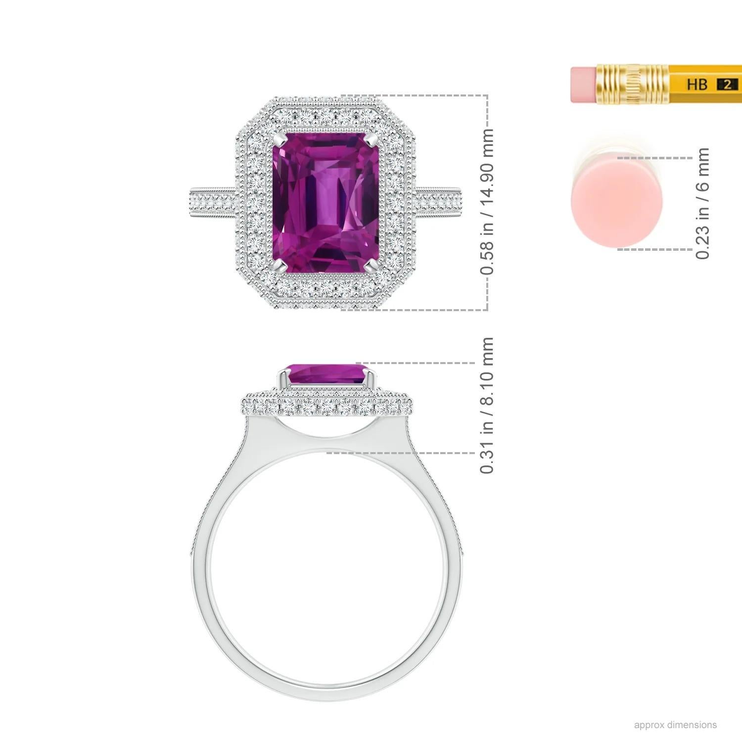 For Sale:  Angara Gia Certified Natural Emerald Cut Pink Sapphire Halo Ring in Platinum 5